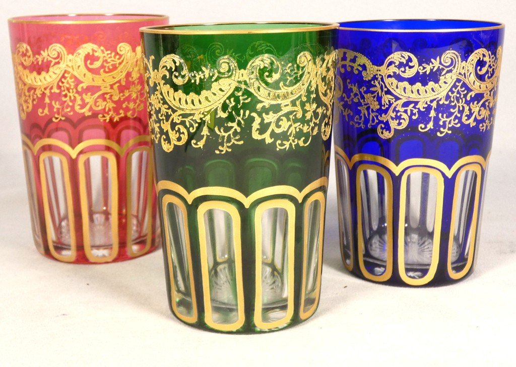 Saint Louis Rabat, 3 Double-layered Gold-plated Crystal Tea Cups