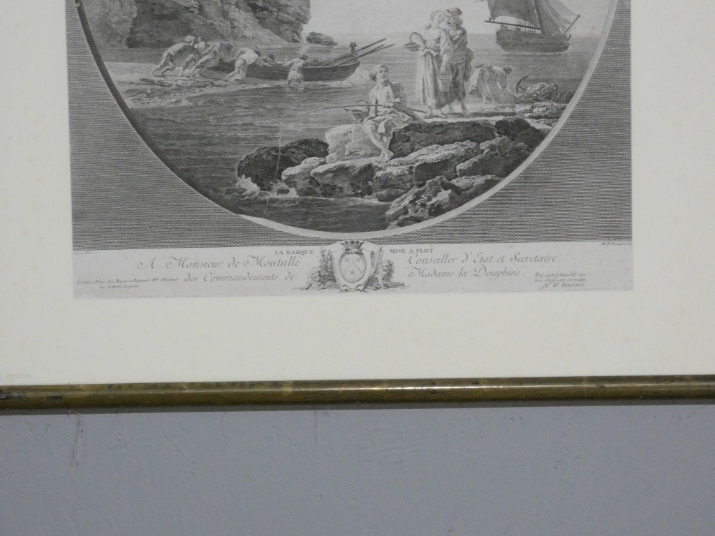 The Boat Being Launched – Engraving After A Painting By Joseph Vernet, By Marie-rosalie Bertaud – 18th Century-photo-3