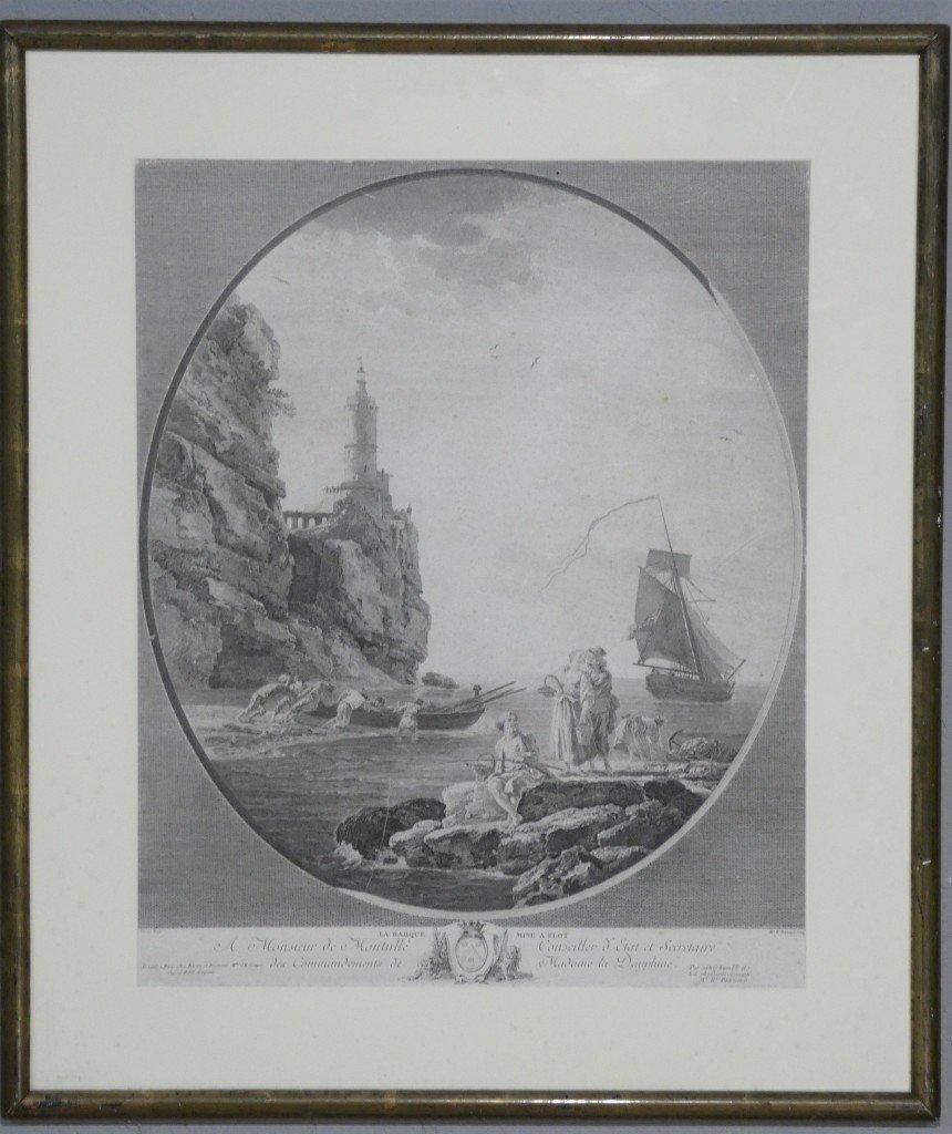 The Boat Being Launched – Engraving After A Painting By Joseph Vernet, By Marie-rosalie Bertaud – 18th Century