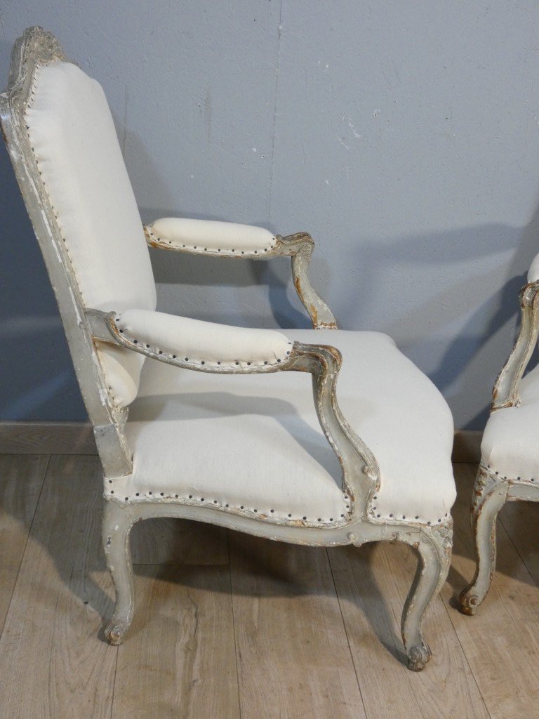Sene Le Pere – Circa 1745 – Pair Of Louis XV-era Queen-style Armchairs, Stamped “18th Century”-photo-1