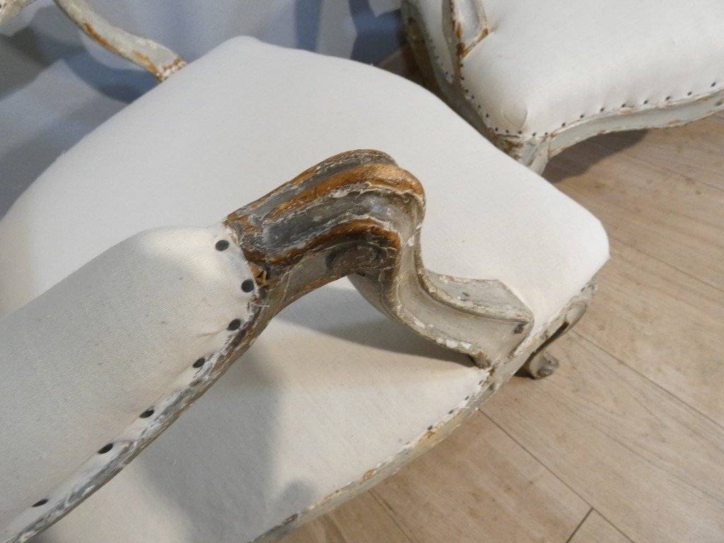 Sene Le Pere – Circa 1745 – Pair Of Louis XV-era Queen-style Armchairs, Stamped “18th Century”-photo-3