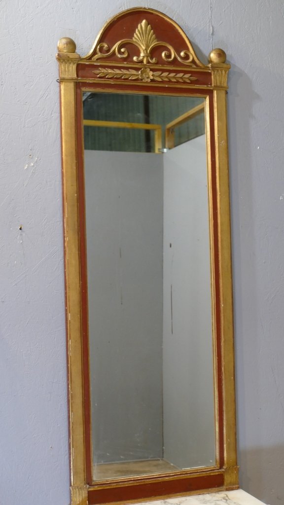 Console d'entre-deux et son miroir en bois laqué rouge et doré – Style Empire, Italie, début XX-photo-3