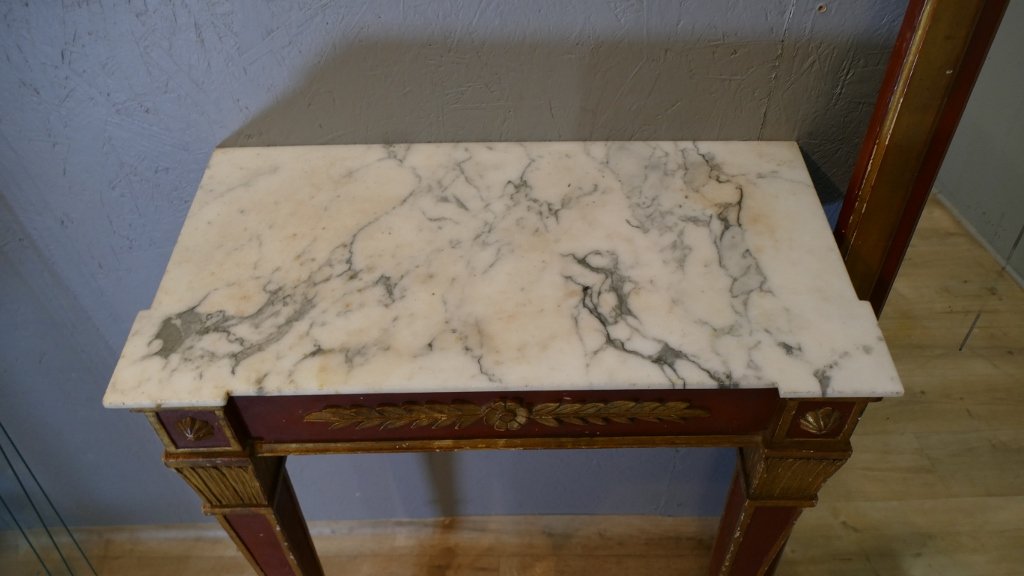 Console d'entre-deux et son miroir en bois laqué rouge et doré – Style Empire, Italie, début XX-photo-4