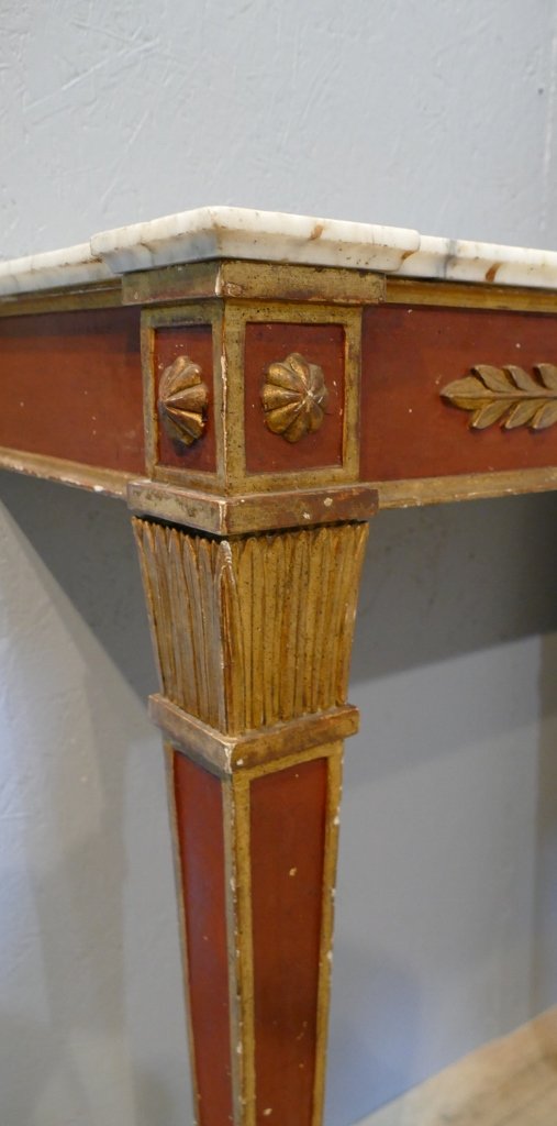 Console d'entre-deux et son miroir en bois laqué rouge et doré – Style Empire, Italie, début XX-photo-1