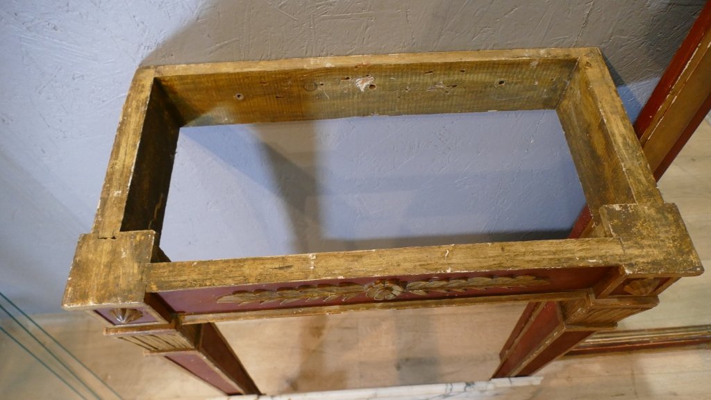Console d'entre-deux et son miroir en bois laqué rouge et doré – Style Empire, Italie, début XX-photo-6