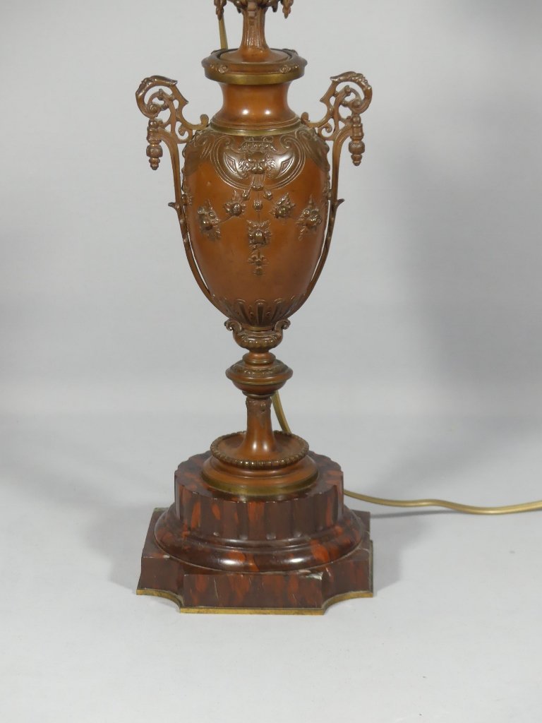 Importante lampe candélabre en bronze patiné à cinq bras de lumière – Époque Napoléon III, XIXe-photo-3