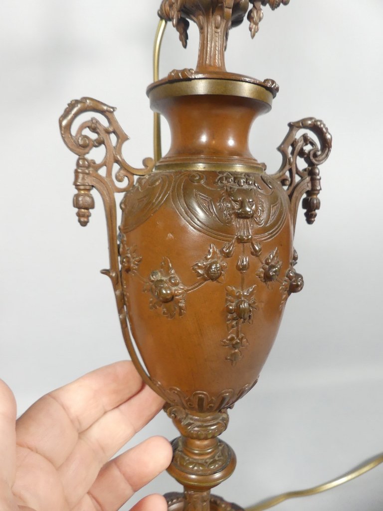Importante lampe candélabre en bronze patiné à cinq bras de lumière – Époque Napoléon III, XIXe-photo-4