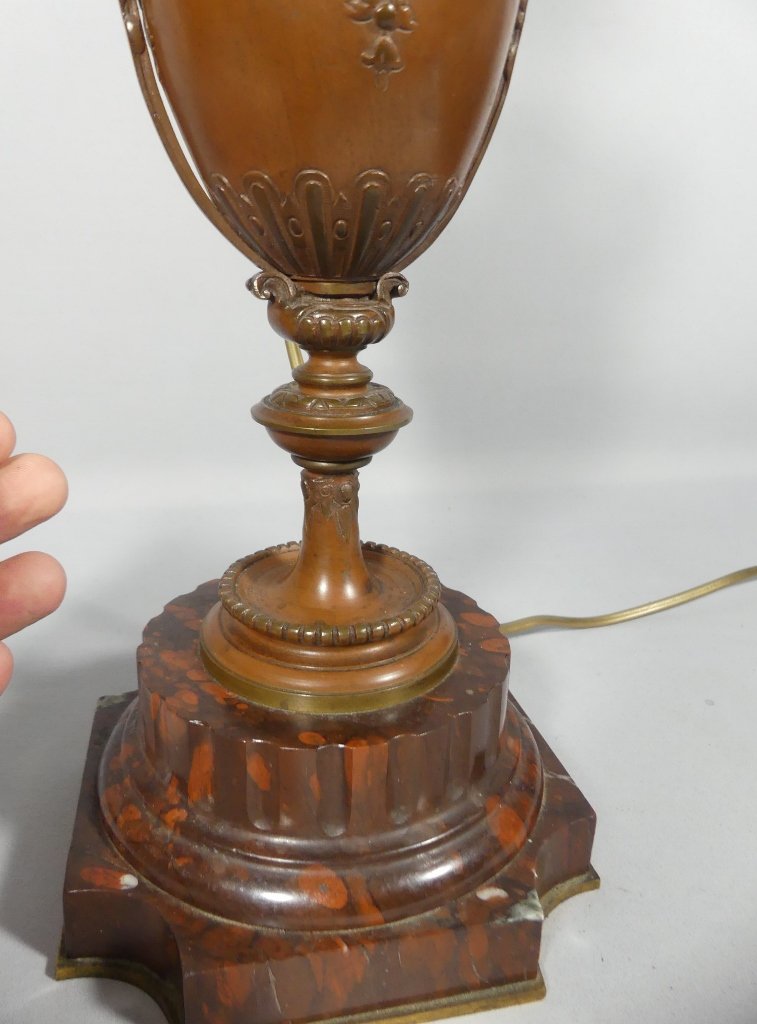 Importante lampe candélabre en bronze patiné à cinq bras de lumière – Époque Napoléon III, XIXe-photo-7