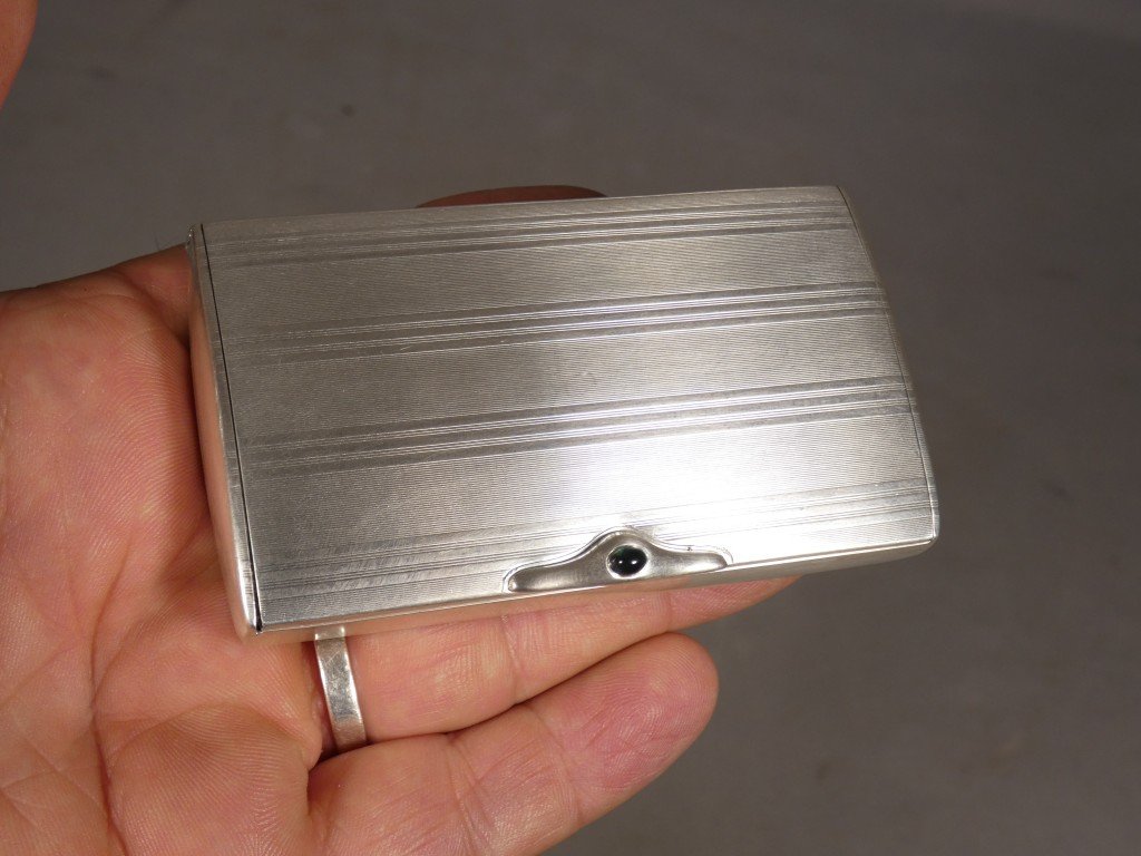 Solid Silver Box Set With An Art Deco Glass Cabochon, 1930-photo-7