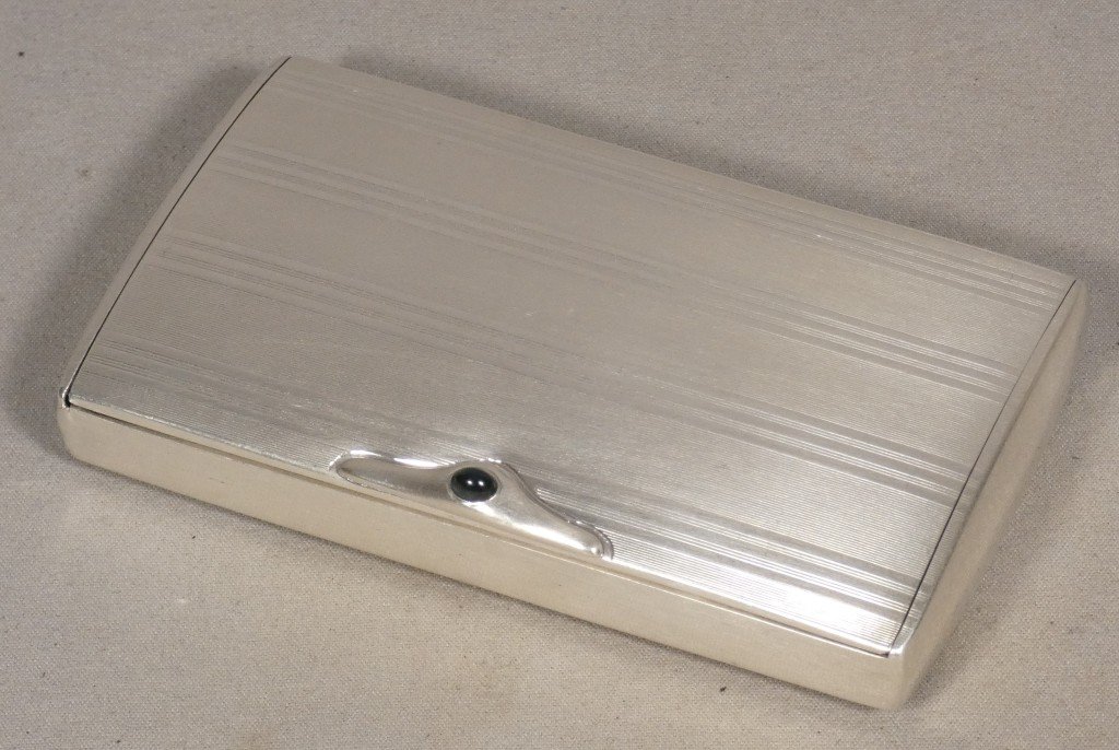 Solid Silver Box Set With An Art Deco Glass Cabochon, 1930