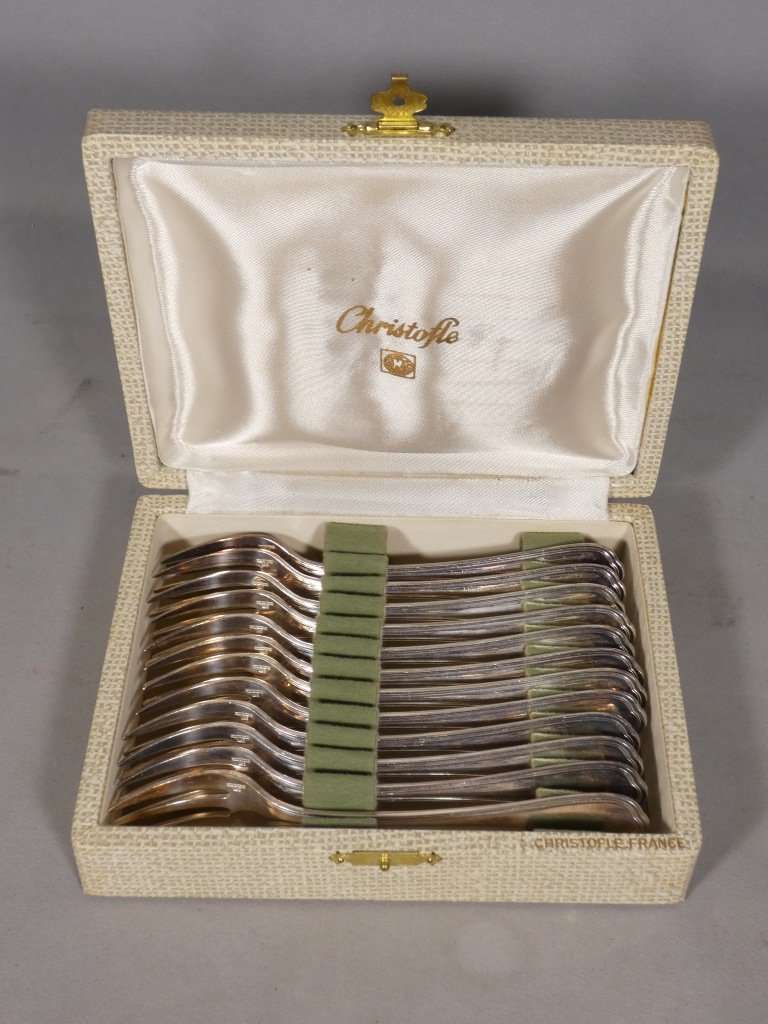 Christofle Spatours - 12 Silver-plated Cake Forks-photo-1