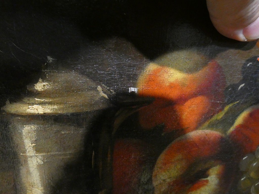 Brunel De Neuville, Peaches And Grapes, Small Still Life, Oil On Canvas-photo-6