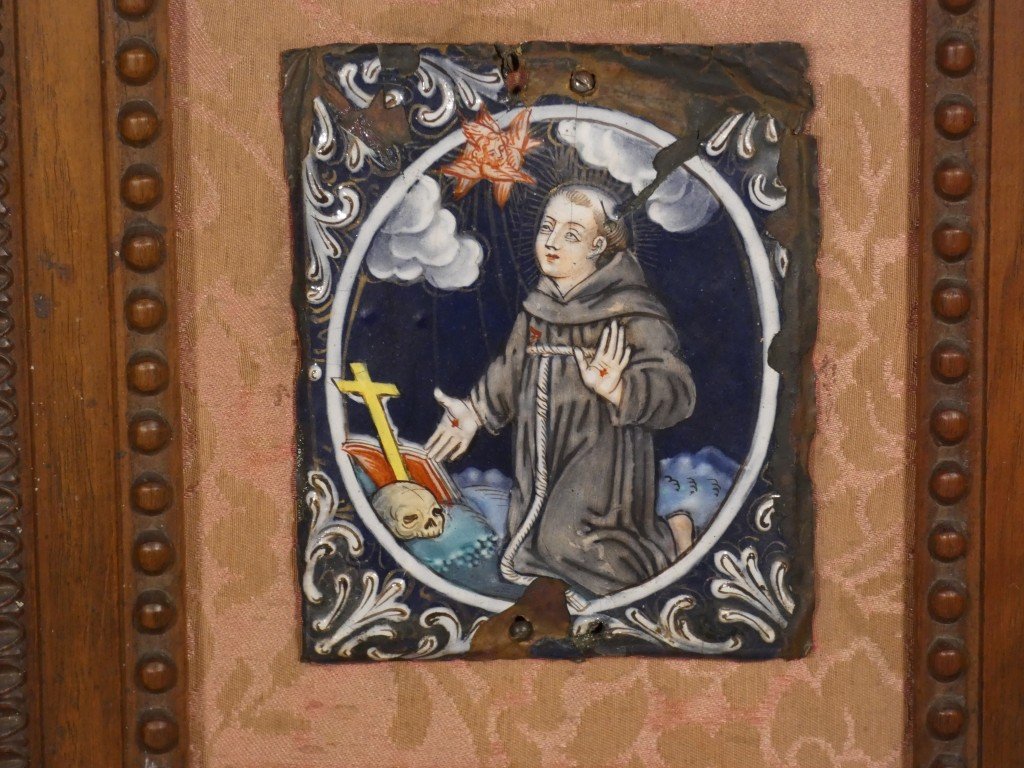 Painted Limoges Enamel Plate Depicting Saint Francis Of Assisi Receiving The Stigmata – 17th Century-photo-2