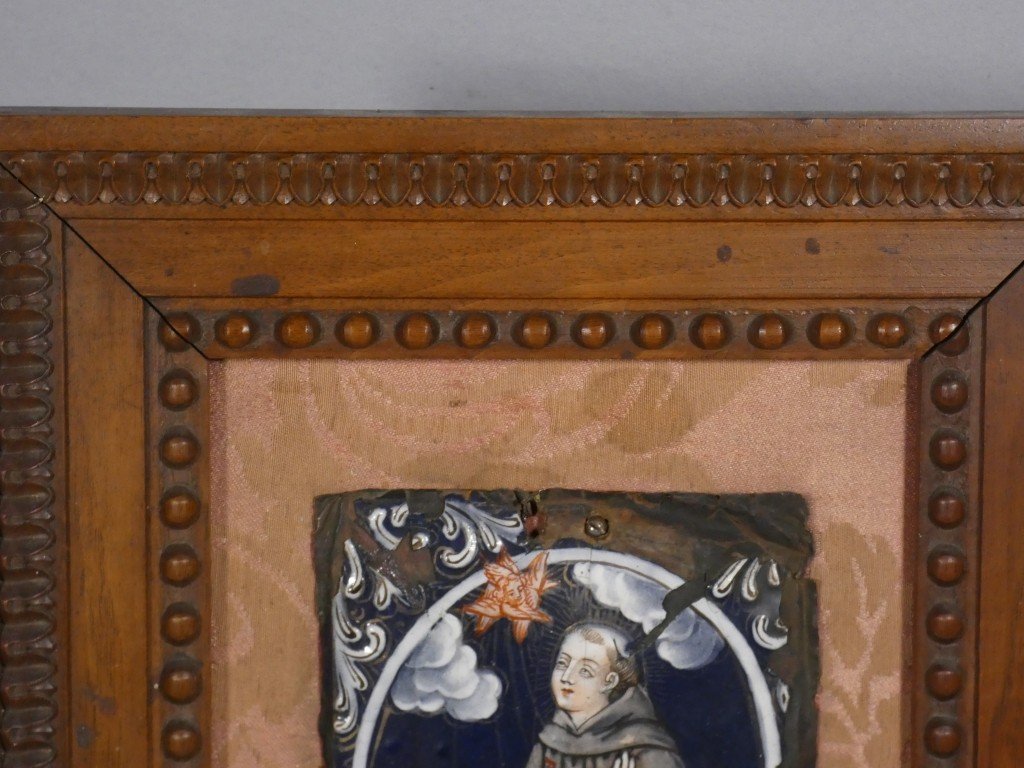 Painted Limoges Enamel Plate Depicting Saint Francis Of Assisi Receiving The Stigmata – 17th Century-photo-3