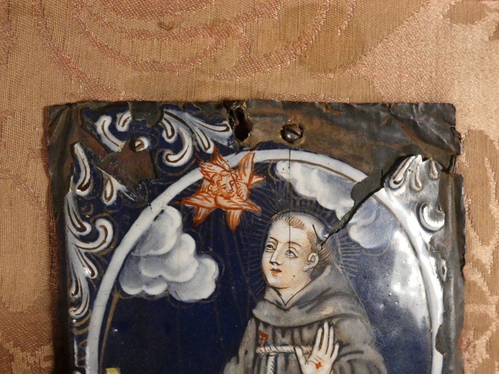 Painted Limoges Enamel Plate Depicting Saint Francis Of Assisi Receiving The Stigmata – 17th Century-photo-5