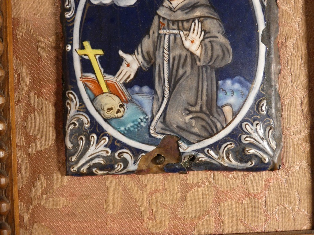 Painted Limoges Enamel Plate Depicting Saint Francis Of Assisi Receiving The Stigmata – 17th Century-photo-6