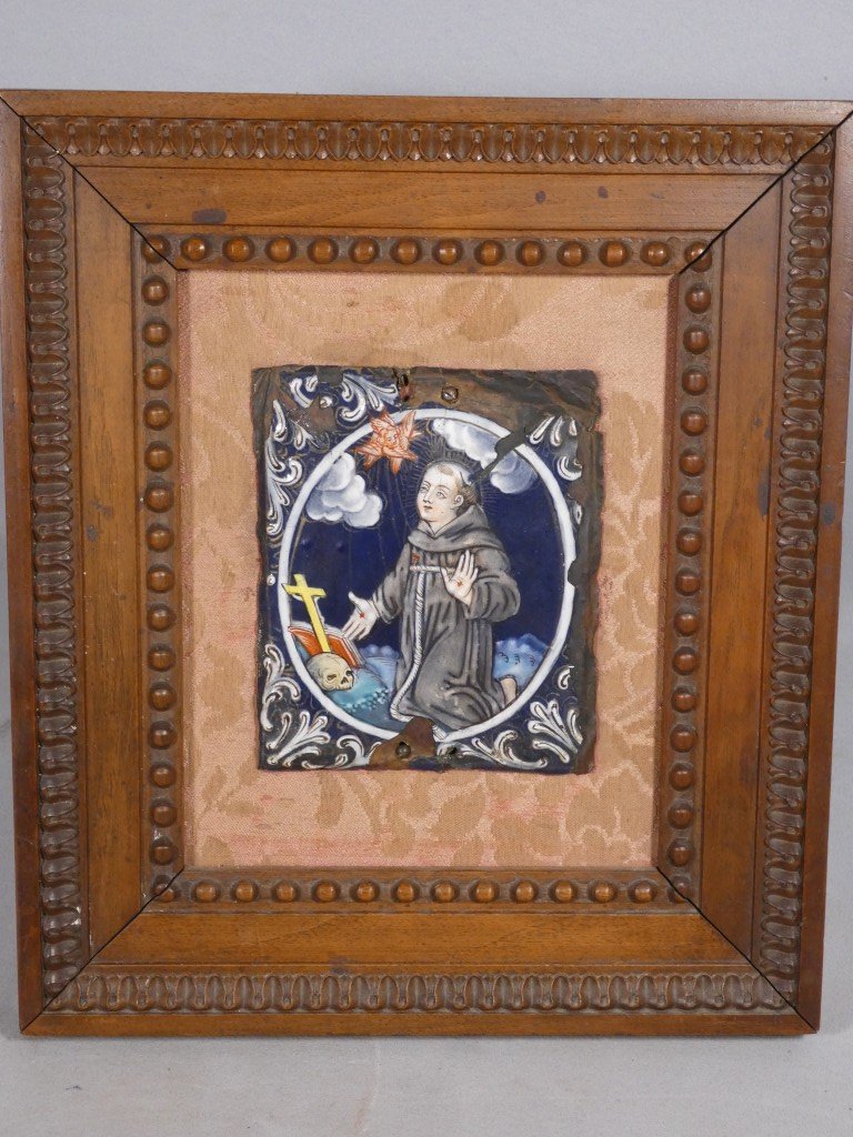 Painted Limoges Enamel Plate Depicting Saint Francis Of Assisi Receiving The Stigmata – 17th Century