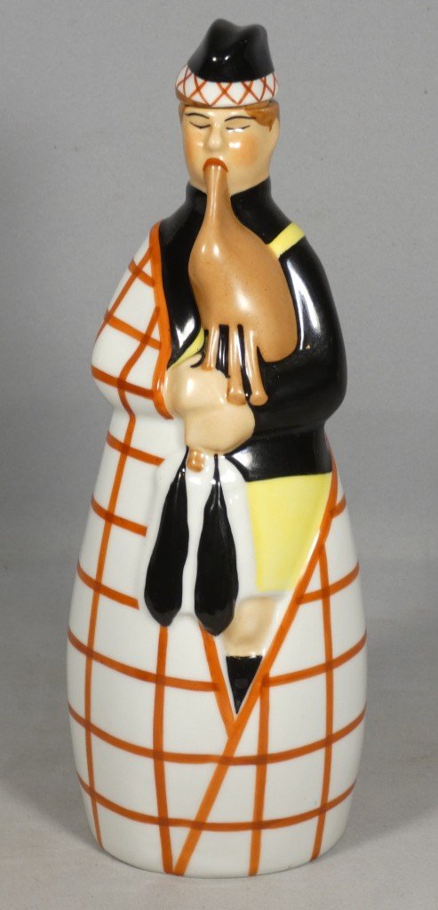 Robj Paris – Art Deco “bagpiper” Liqueur Bottle In Polychrome Porcelain, Ver-photo-2
