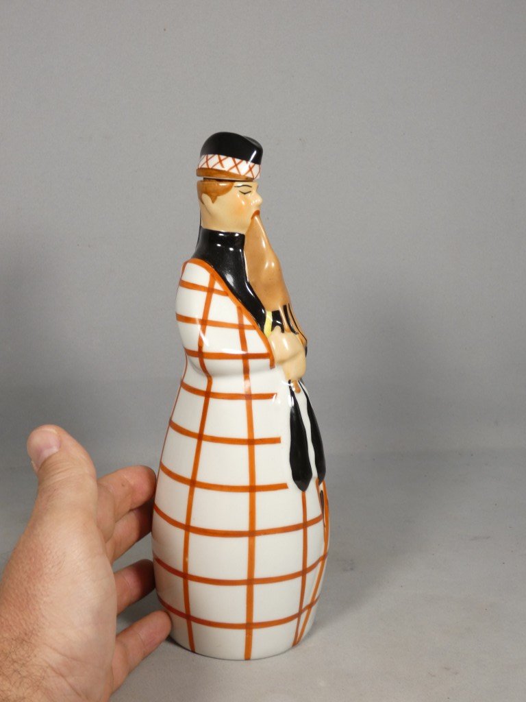 Robj Paris – Art Deco “bagpiper” Liqueur Bottle In Polychrome Porcelain, Ver-photo-3