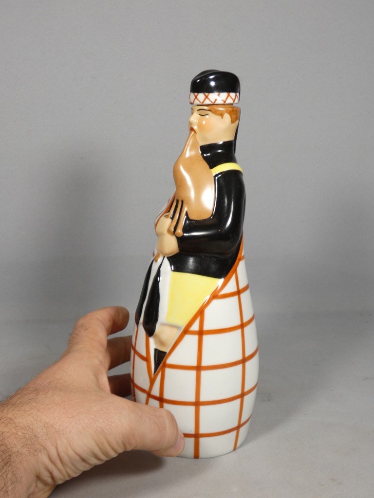 Robj Paris – Art Deco “bagpiper” Liqueur Bottle In Polychrome Porcelain, Ver-photo-4