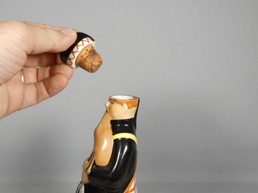 Robj Paris – Art Deco “bagpiper” Liqueur Bottle In Polychrome Porcelain, Ver-photo-2