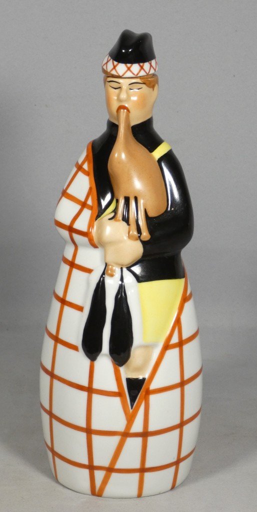 Robj Paris – Art Deco “bagpiper” Liqueur Bottle In Polychrome Porcelain, Ver