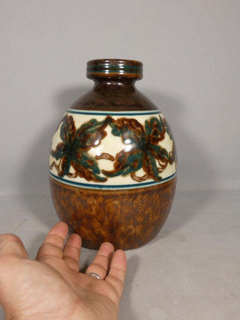 Camille Tharaud Limoges, vase aux feuilles de marronnier style Art Déco vers 1940-photo-3