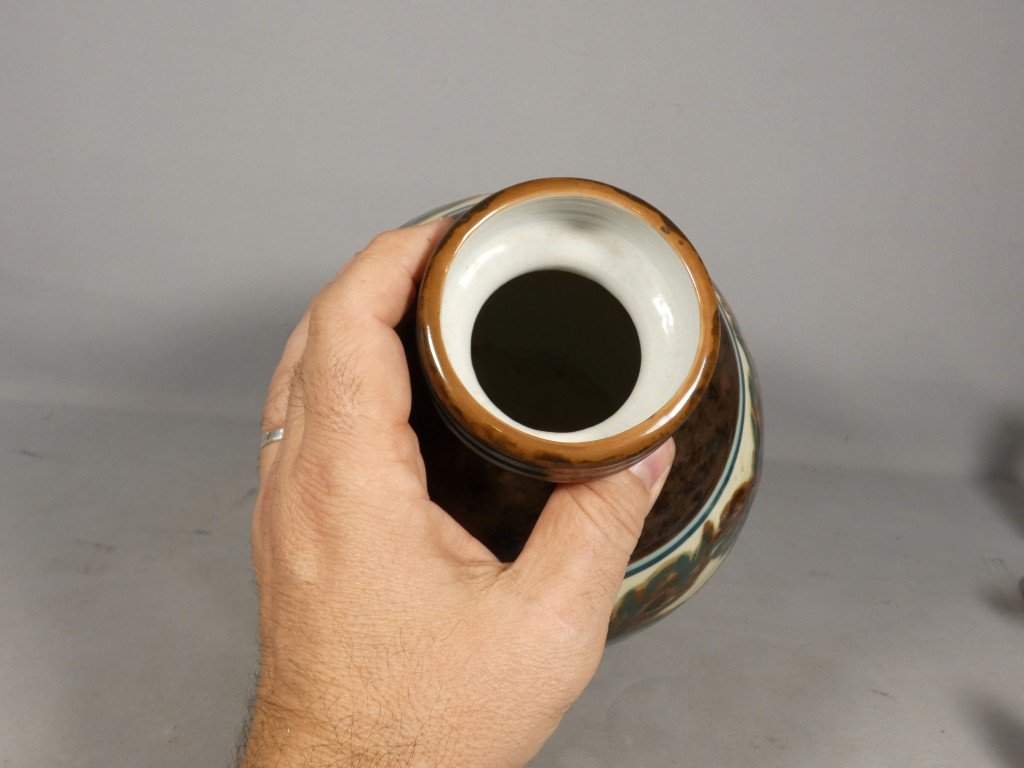 Camille Tharaud Limoges, vase aux feuilles de marronnier style Art Déco vers 1940-photo-4
