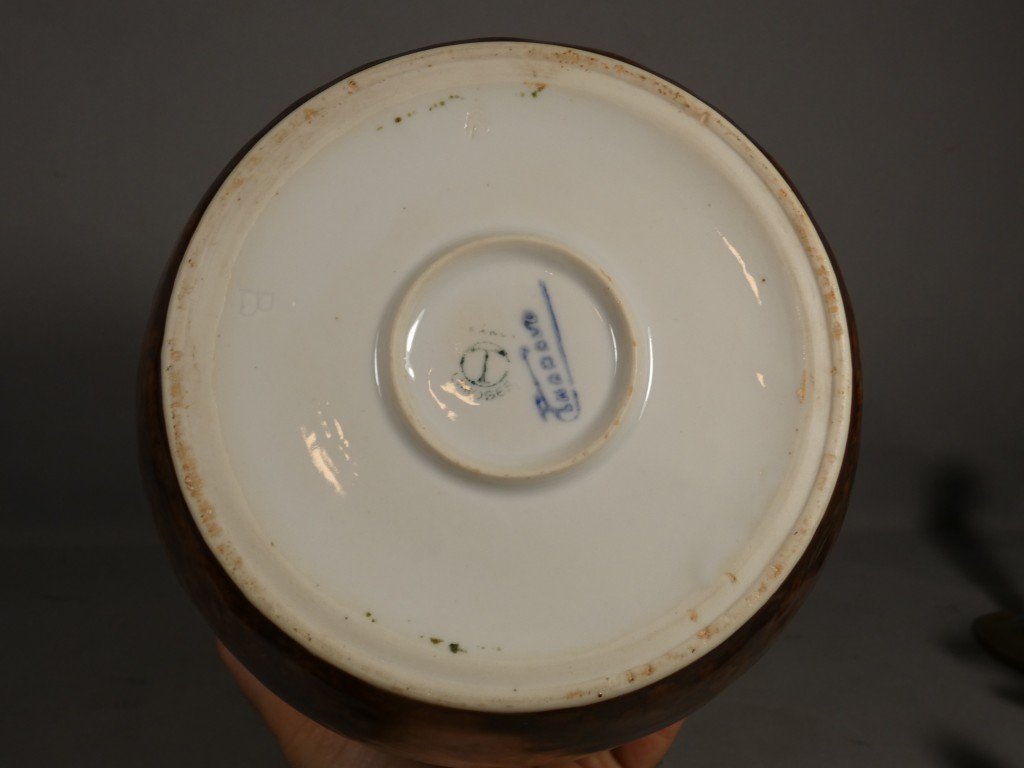Camille Tharaud Limoges, vase aux feuilles de marronnier style Art Déco vers 1940-photo-1