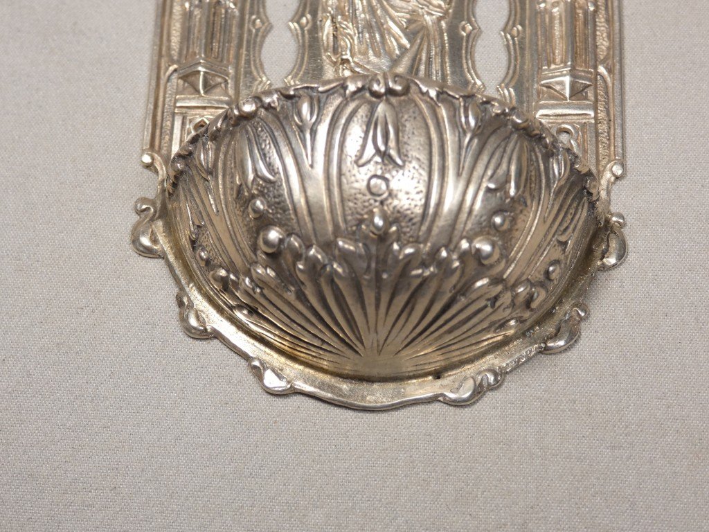 Solid Silver Devotional Font Depicting The Virgin And Child—neo-gothic Style, 19th Century-photo-4