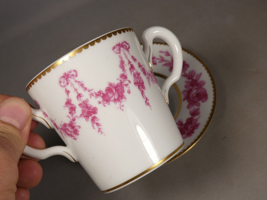 Lidded Shaker Cup And Saucer – Louis XV Design – Former Royal Limoges Manufactory-photo-4