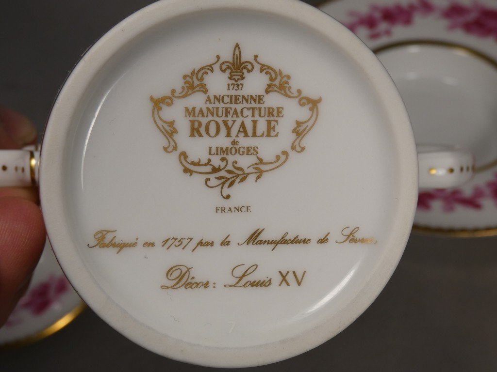 Lidded Shaker Cup And Saucer – Louis XV Design – Former Royal Limoges Manufactory-photo-4