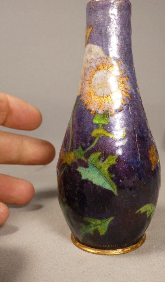 Paul Bonnaud à Limoges – Vase soliflore en émail à décor floral Art nouveau, vers 1900-1910-photo-2