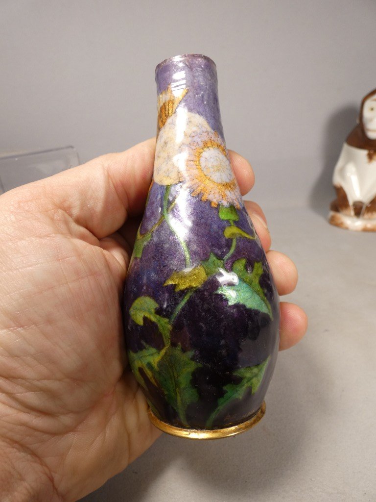 Paul Bonnaud à Limoges – Vase soliflore en émail à décor floral Art nouveau, vers 1900-1910-photo-3