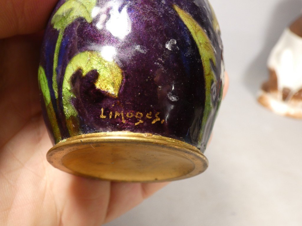 Paul Bonnaud à Limoges – Vase soliflore en émail à décor floral Art nouveau, vers 1900-1910-photo-5
