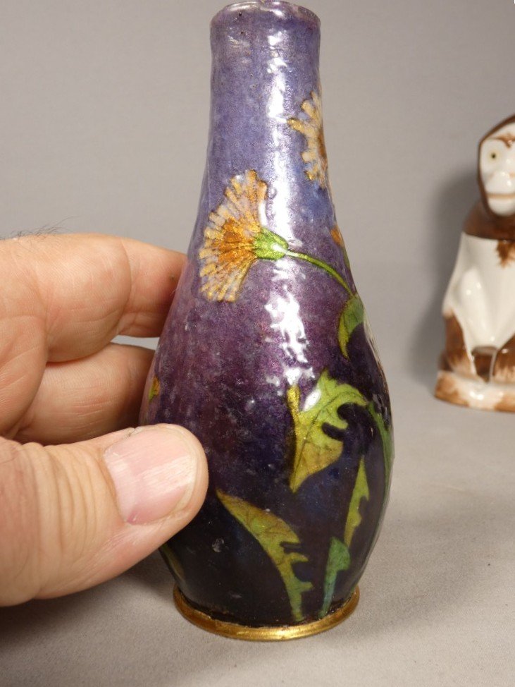 Paul Bonnaud à Limoges – Vase soliflore en émail à décor floral Art nouveau, vers 1900-1910-photo-6