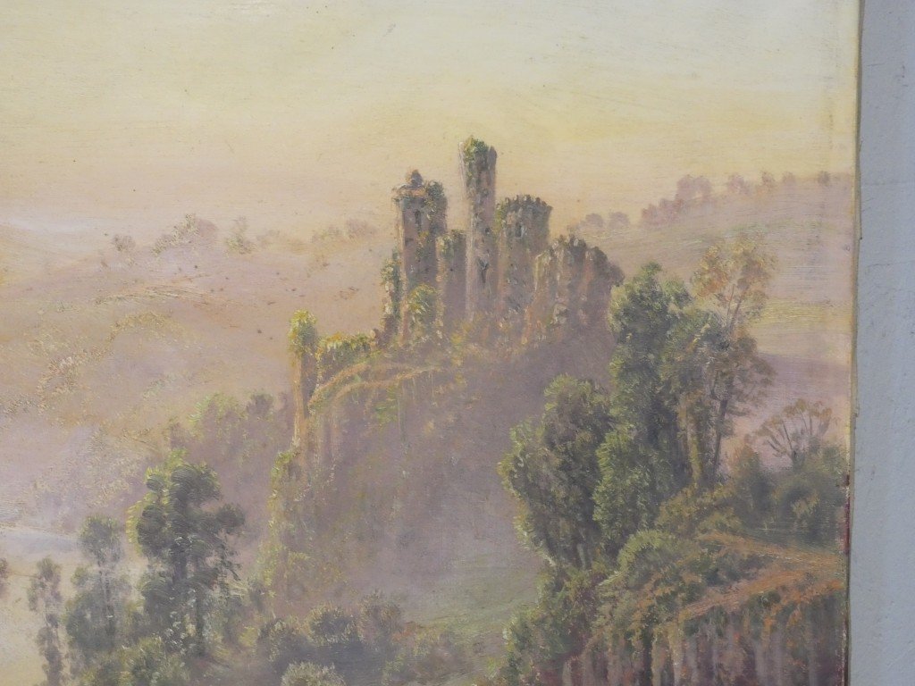 Gaston Anglade (1854-1919) – Les ruines de Crozant et la vallée de la Creuse – Huile sur toile-photo-2