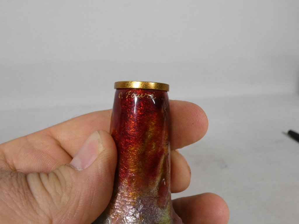 Camille Fauré Limoges, Miniature Enamel Vase - Enamels-photo-3