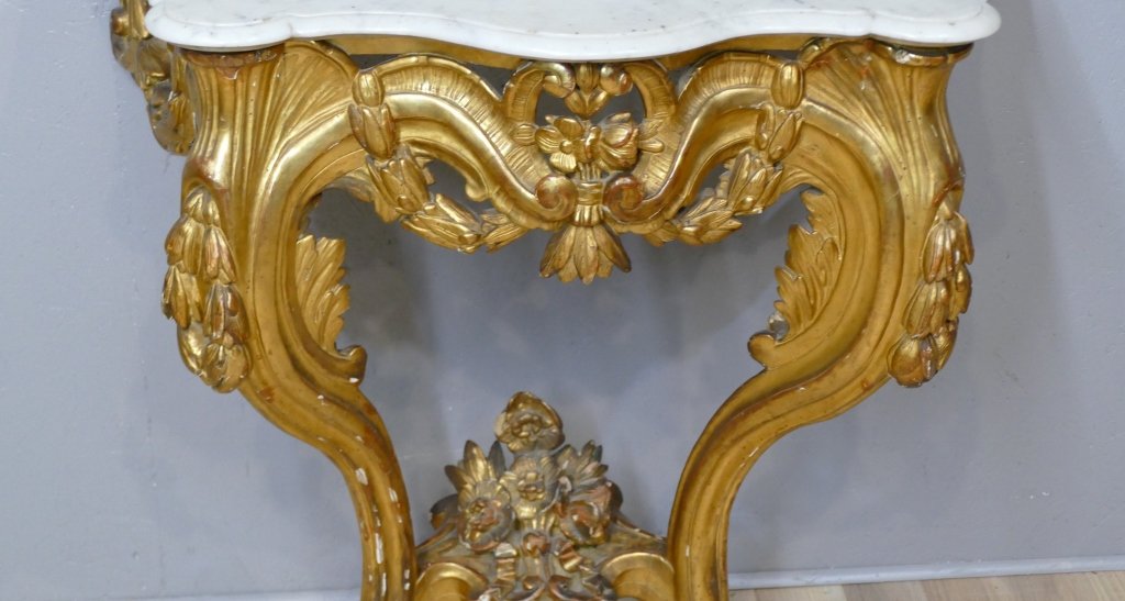 Console en bois sculpté et doré d’époque Transition Louis XV-Louis XVI, XVIIIe siècle-photo-2