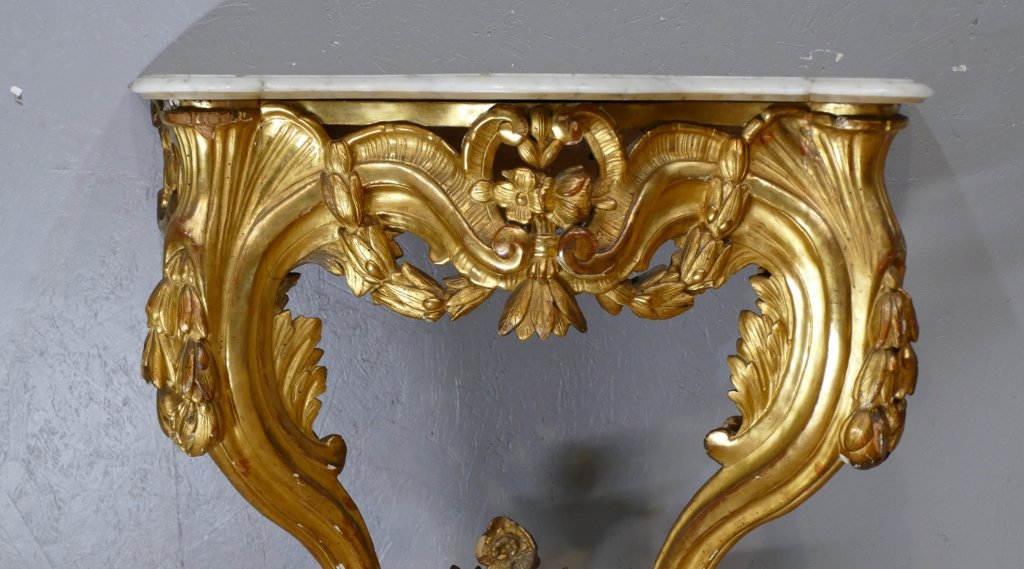 Console en bois sculpté et doré d’époque Transition Louis XV-Louis XVI, XVIIIe siècle-photo-4
