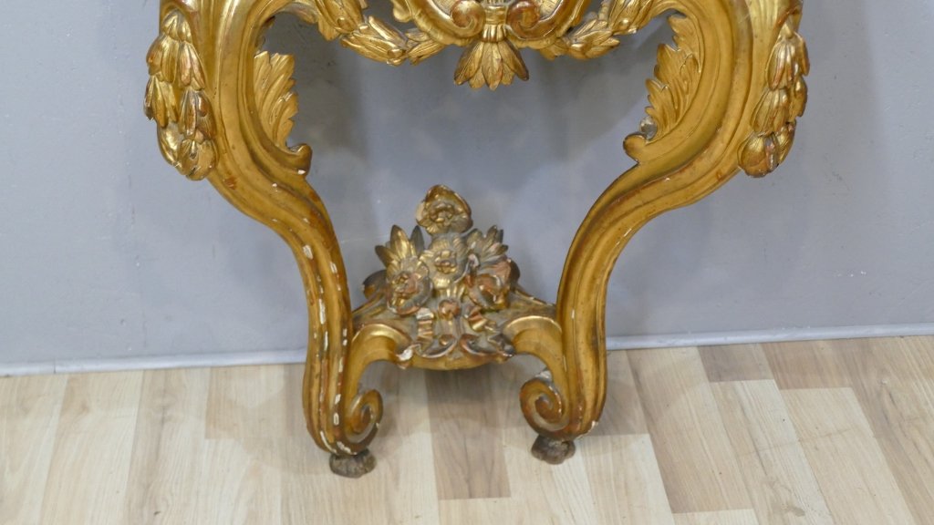 Console en bois sculpté et doré d’époque Transition Louis XV-Louis XVI, XVIIIe siècle-photo-2