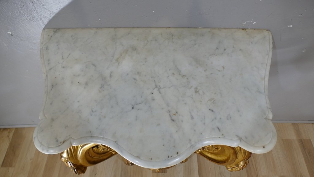 Console en bois sculpté et doré d’époque Transition Louis XV-Louis XVI, XVIIIe siècle-photo-4