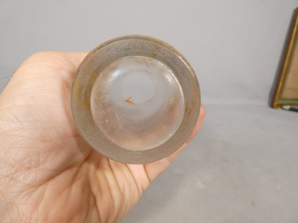 Frosted Glass Cylindrical Vase With Enameled Iris Design And Gold Accents – Art Nouveau Period, 1910-photo-2