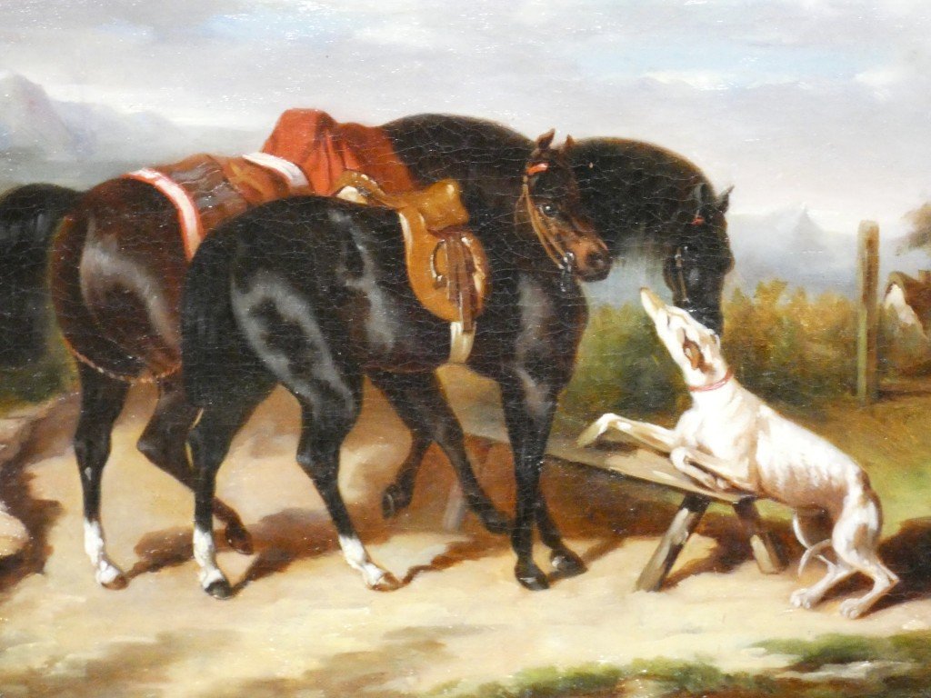 Alfred De Dreux's Entourage – Horse Hunting Gathering – 19th Century-photo-3