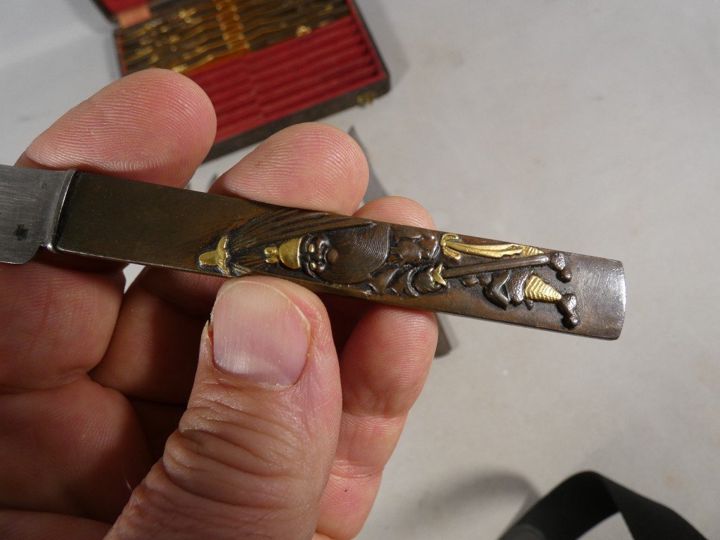 Set Of 24 Japanese Knives In Patinated And Gilded Bronze, Meiji Period – Aucoc Aîné Case-photo-2
