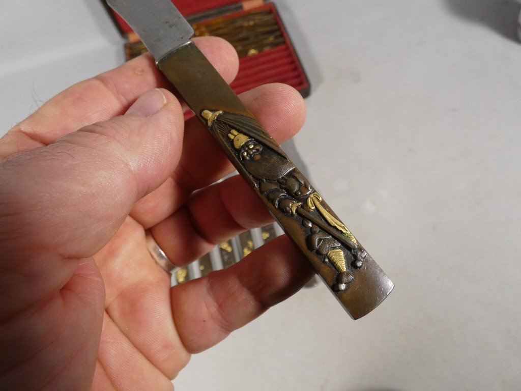 Set Of 24 Japanese Knives In Patinated And Gilded Bronze, Meiji Period – Aucoc Aîné Case-photo-4