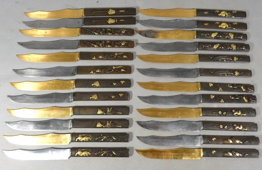 Set Of 24 Japanese Knives In Patinated And Gilded Bronze, Meiji Period – Aucoc Aîné Case-photo-5