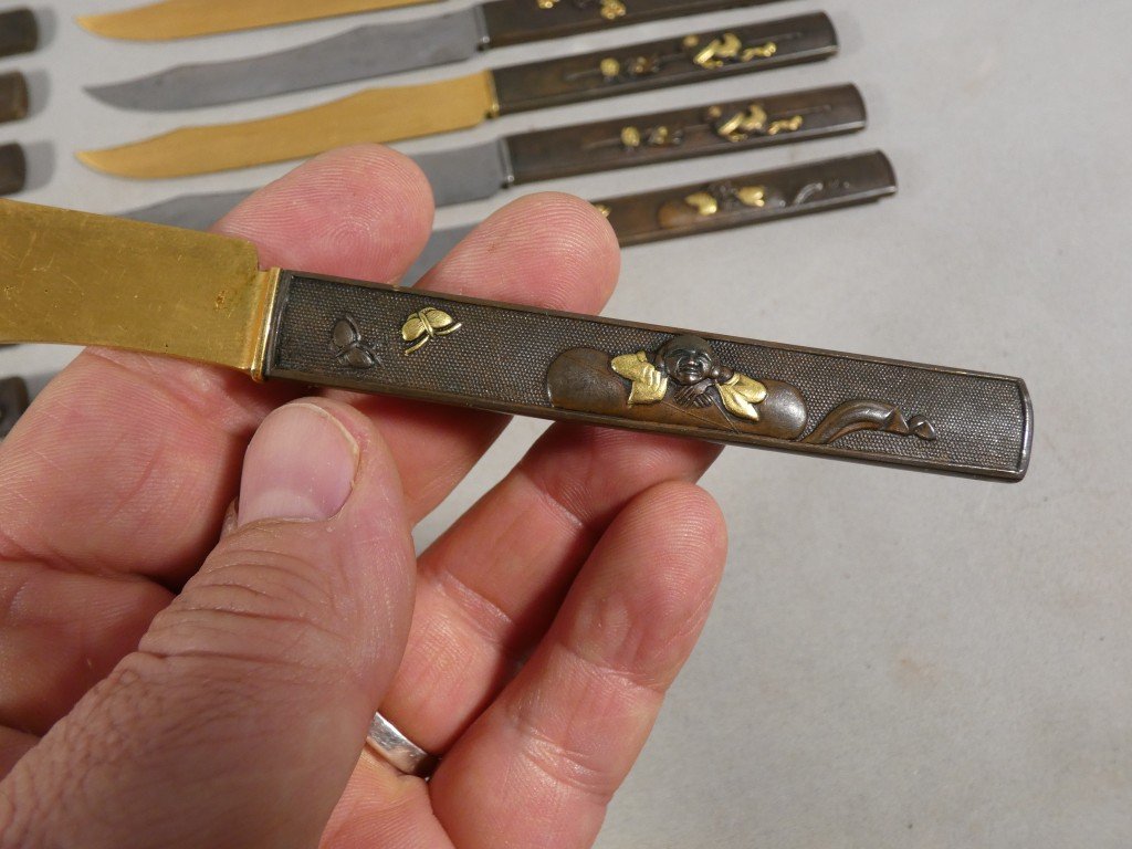 Set Of 24 Japanese Knives In Patinated And Gilded Bronze, Meiji Period – Aucoc Aîné Case-photo-7