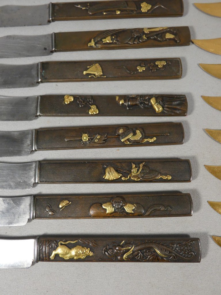 Set Of 24 Japanese Knives In Patinated And Gilded Bronze, Meiji Period – Aucoc Aîné Case-photo-8