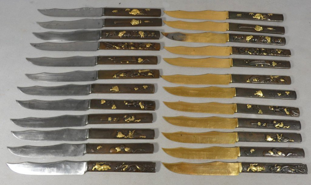 Set Of 24 Japanese Knives In Patinated And Gilded Bronze, Meiji Period – Aucoc Aîné Case